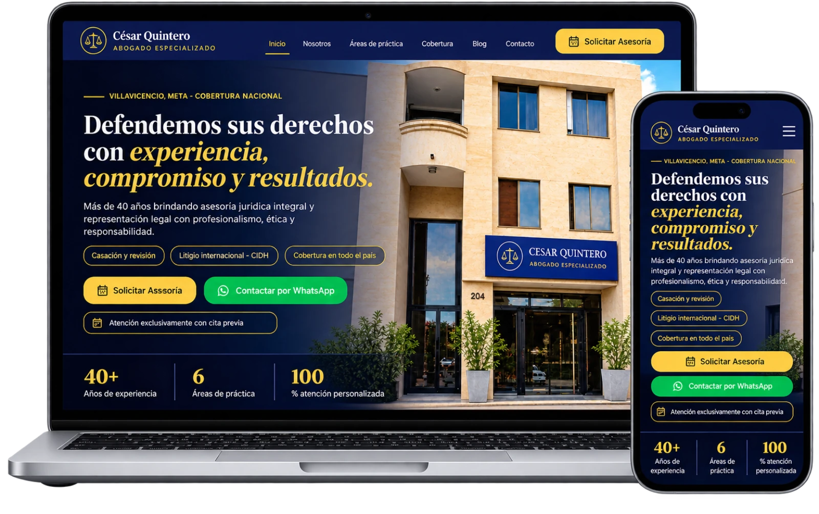 César Quintero Abogados en laptop y celular
