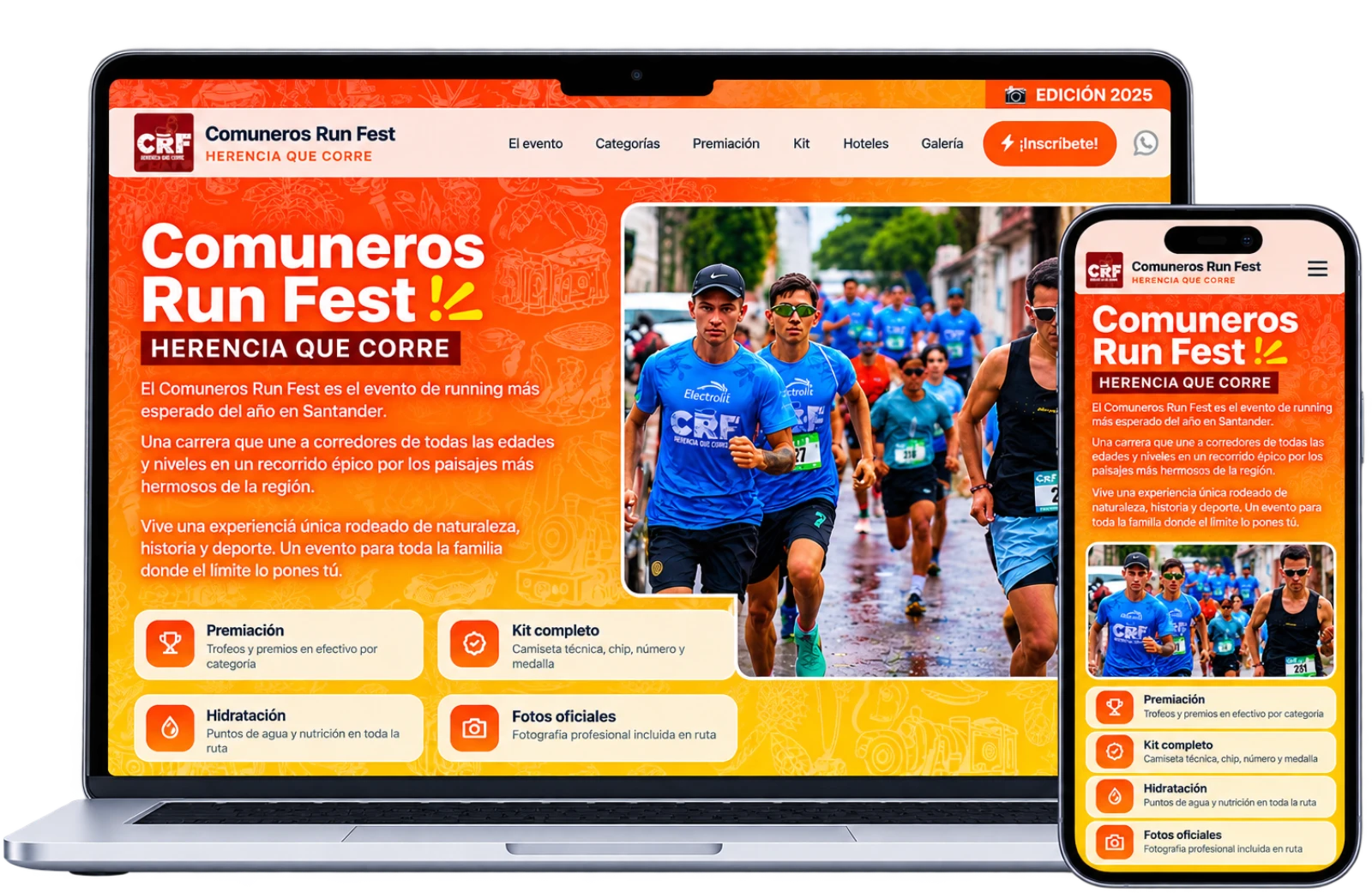 Comuneros Run Fest en laptop y celular