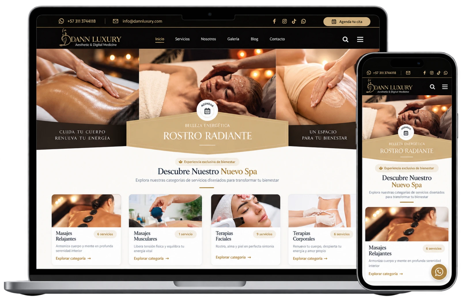 Dann Luxury Spa en laptop y celular