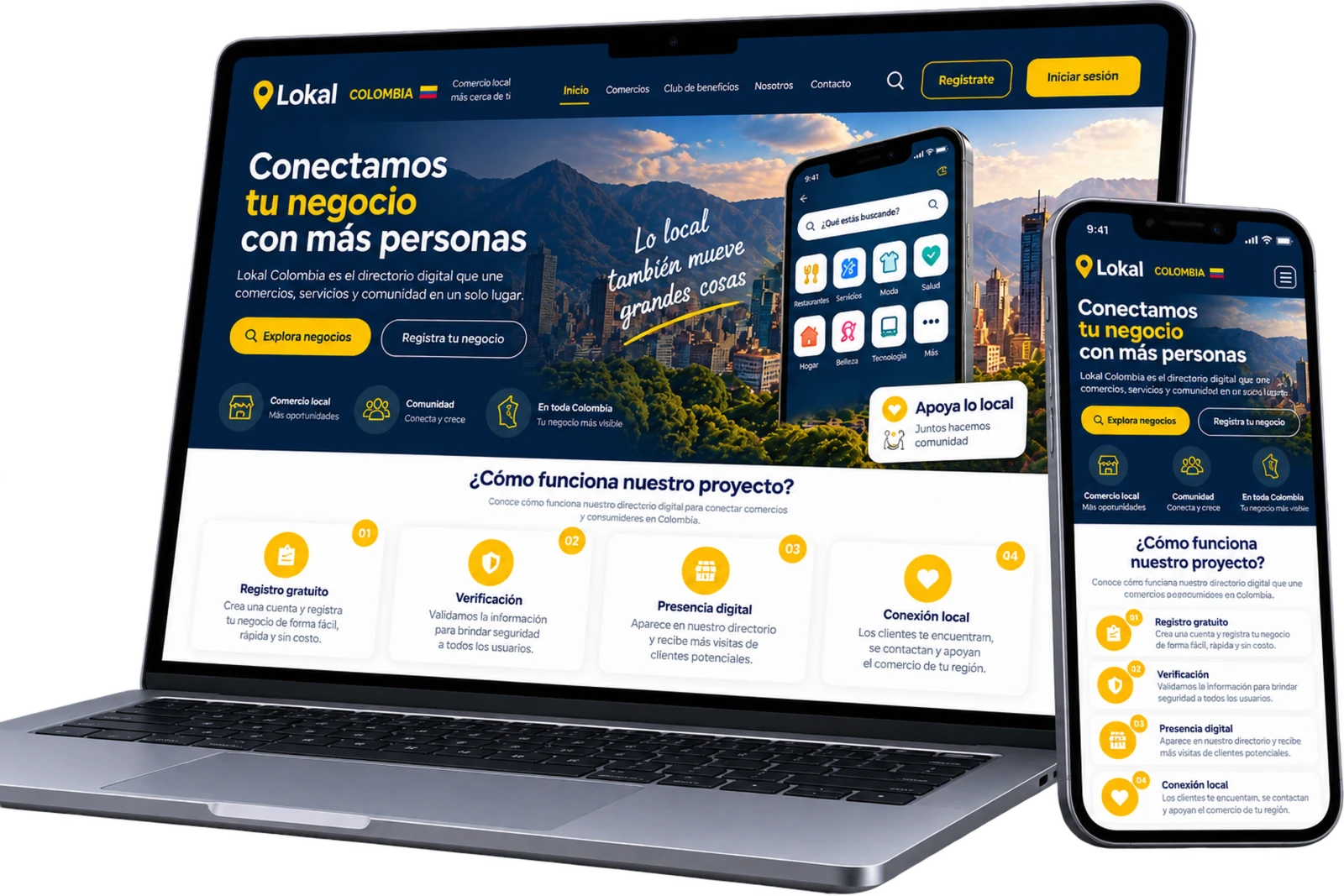 Lokal Colombia en laptop y celular